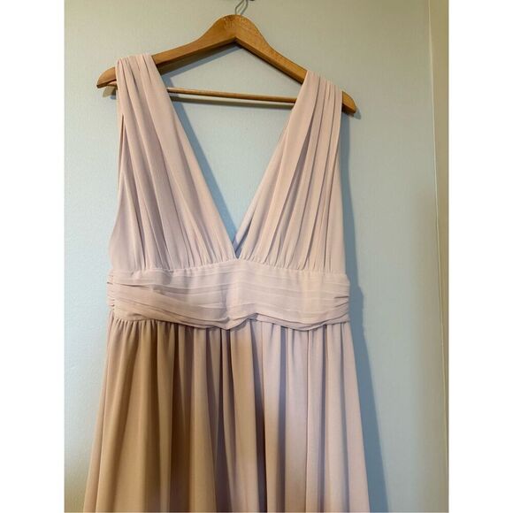 Lulus XL Plunge Neck Flowy Maxi Dress Blush Pink High Slit Romantic Ethereal - Picture 10 of 15